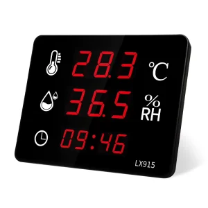 Industrial High-Precision Temperature Humidity Meter with Clock, USB, IP43 Rating, and LED Display