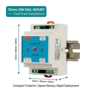 Industrial Liquid Leak Detector, 12/24VDC DIN Rail Mount, IP Protection, ABS, RS485, for Water, Oil, and Acid Leakage Detection