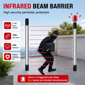 Infrared Detector 4-Beam Perimeter Sensor Protection Infrared Beam Fence Intrusion Burglar Alarm IP65 Waterproof Tamper Alarm