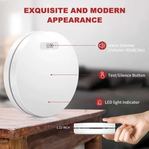 Interconnected Wireless Smoke Detector, EN 14604, 10-Year Battery, Photoelectric Sensor, 85 dB