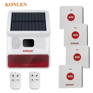 KONLEN 433MHz Solar Powered ABS Strobe Alarm Panic Button Loud Outdoor Use SOS Alert System with Light for Home Care Emergency