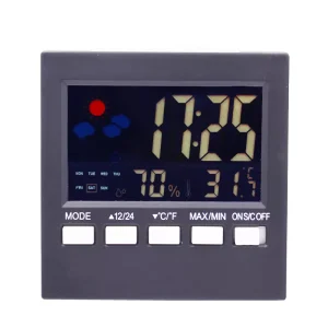 LCD Digital Temperature and Humidity Clock with Alarm, Calendar, and Weather Station