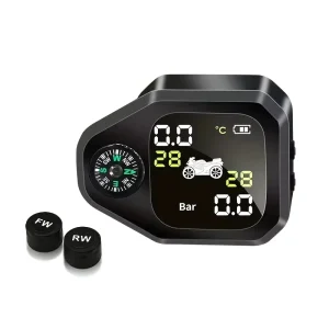 LCD Display Motorcycle TPMS with 2 Waterproof External Sensors and Tire Pressure Alarm