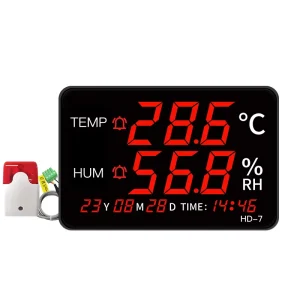 LED Display Temperature Humidity Meter Wall-Mount Thermometer Hygrometer with Overrun Alarm