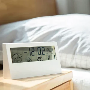 LED Weather Station Table Clock with Alarm, Temperature, and Humidity Display