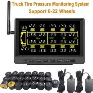 Large Screen Truck TPMS Tire Pressure Monitoring System 6 22 Wheels External Sensor Tyre Pressure Alarm with Signal Repeater