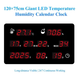 Large Screen Wall Mounted Digital Temperature Humidity with Calendar Time Display &Built in Sensor Alarm Aluminum Alloy Fuselage