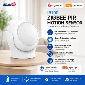 MIR-IR100-ZB Zigbee PIR Motion Sensor with App Alarm for Home and Office Security Up to 10m Detection Range