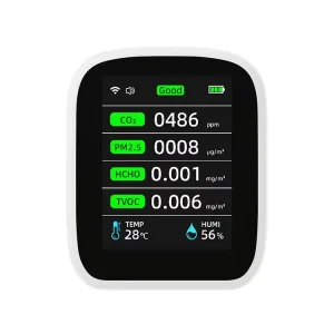 Mini Portable PM2.5 TVOC CO2 Formaldehyde Air Quality Monitor with Vibration Sound and Light Alarm IP66 for Indoor Use