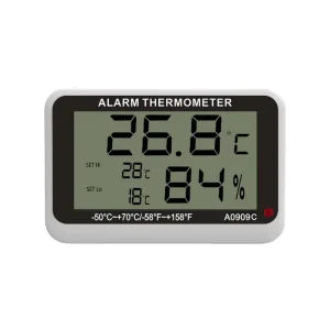 Mini Refrigerator Thermometer with Temperature and Humidity Display, Alarm, and Flashlight