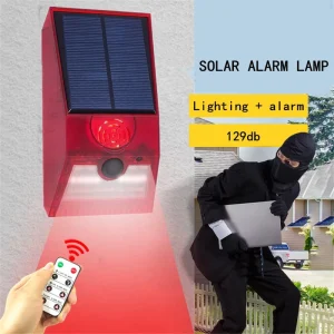 Multi Function Solar Alarm Lamp Remote Control Security Alarm Siren Pir Motion Sensor Detector Wall Light for Home Yard Outdoor