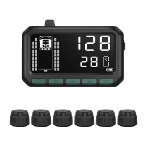 Multi wheel tire pressure and temperature monitor for heavy trucks and semi trailers low pressure and high temperature alarms