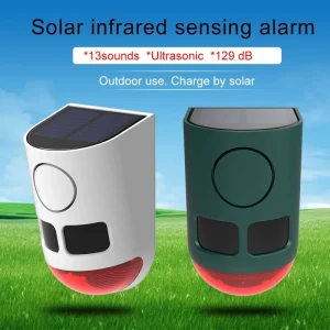 New Wireless Solar Alarm with Flash Lamp Outdoor for Home Garden Farm Pet Stop Barking Courtyard Solar Infrared Sensing Alarm