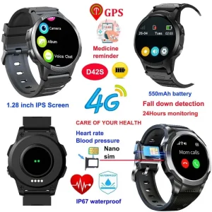 New arrival 4G IP67 waterproof security elderly parent GPS SOS alarm watch with HR BP fall dectection for emergency call D42S