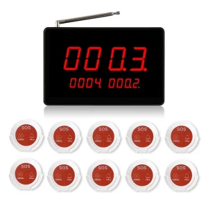 Nurse Call Caregiver Pager System with 10 Emergency Bathroom Alarm Buttons for Patients and Seniors