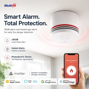 OEM Matter Smart Fire Alarm Photoelectric Smoke Sensor With Home Automation Support