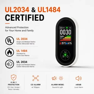 OEM Plug In 4 in 1 Co Detector & Combustible Gas Leak Detector Gas Analyzers Carbon Monoxide Alarm With LCD Display Screen