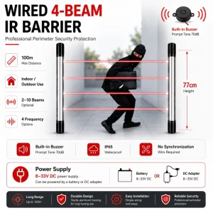 Outdoor 4-Beam Wired Active Infrared Barrier Detector ABS IP65 Waterproof for Perimeter Security