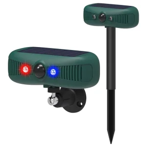 Outdoor Solar 12KHZ 44KHZ High Frequency Ultrasonic Animal Repeller Infrared Induction Audio Visual Alarm for Spring Pest