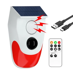 Outdoor Solar PIR Infrared Alarm 120dB Siren Home Security Alarm System USB Charging Waterproof Siren Remote Control