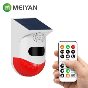 Outdoor Solar PIR Motion Sensor Alarm with Remote Control Waterproof Strobe Light Siren for Farm Security