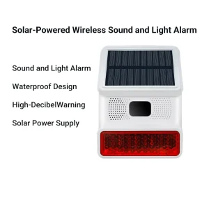 Outdoor Solar powered Waterproof Smart Wireless Sound and Light Alarm with Infrared Sensing for Home Security
