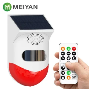 Outdoor Waterproof Solar Alarm with PIR Motion Sensor and Remote Control Strobe Light Siren for Farm Garden Security