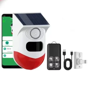 Outdoor Waterproof WiFi Wireless Solar Alarm System Siren Remote Sound Strobe Light Solar Motion Detector for App Solar Alarm