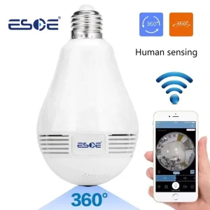 Outdoor Wireless Home Light Bulb Lamp with 360° Pan Tilt Night Vision 2MP Resolution Motion Detection Alarm Via V380 Pro App