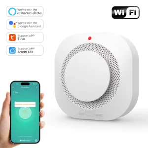 PG-S11 White ABS Plastic Smoke Alarm Detector Wireless WiFi Sensor with 360-Degree Detection