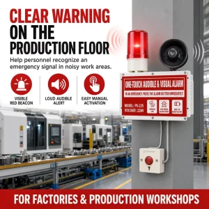 PS-225 One-Touch Industrial Audible and Visual Alarm Push Button Audible Visual Alarm Warehouse Emergency Notification Alarm