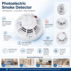 Photoelectric Fire Smoke Detector Standalone Smoke Alarm OEM ODM Home Smoke Detector