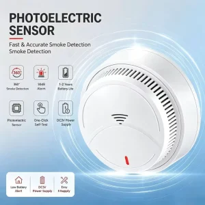 Photoelectric Smoke Detector Alarm One Click Self Test Low Battery Alert ABS Material Household Fire Smoke Alarm Sensor