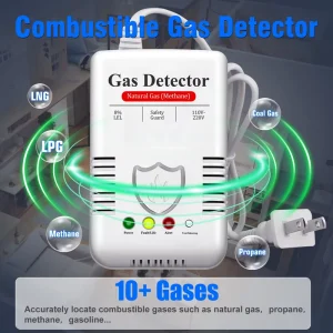 Plug-In LCD Combustible Natural Gas and Methane Leak Alarm Detector for Industrial, Home, and Confined Spaces