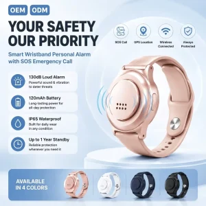 Portable 130db Wristband Personal Safety Alarm SOS Emergency Call Alert GPS Location Fall Alarm Rechargeable Watch Elderly Women