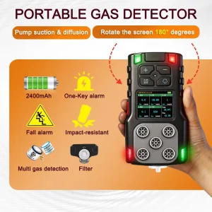 Portable 5 in 1 Multi Gas Detector CH4 Hydrogen Ammonia H2S Oxygen O2 Handheld Biogas Analyzer Pump Monitor Alarm for Industrial