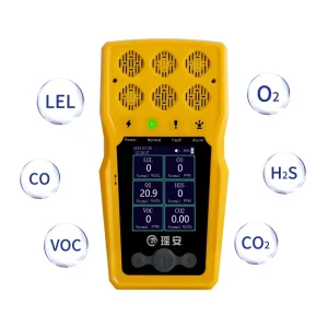 Portable 6-in-1 Multi-Gas Detector with Simultaneous Monitoring, Sound Light Vibration Alarm, Data Logging, and USB Charging for Confined Spaces