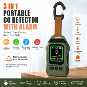 Portable Carbon Monoxide Detector Alarm Rechargeable CO Detector with Temperature Humidity Monitor