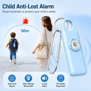 Portable Child Anti Lost Alarm Keychain Rechargeable Personal Safety Alarm with LED Light and Loud Siren