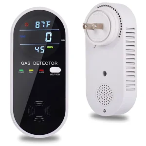Portable Combustible Gas Detector & Alarm 3 in 1 Plug in Propane Gas Detector (Natural Gas Temperature and Humidity Display)