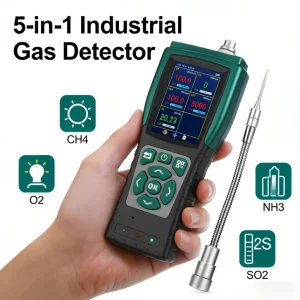 Portable Multi Gas Detector 5 in 1 Toxic Gas Analyzer CH4 O2 NH3 H2S SO2 Pump Suction for Wastewater Treatment