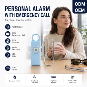 Portable Personal Alarm for Women with SOS Call, GPS Location, Flashing Light and 130dB Keychain Alarm