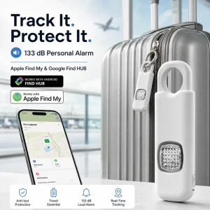 Portable Travel Security Alarm With Smart GPS Tracking Works With Apple & Google Find My SOS Emergency Siren For Solo Travelers