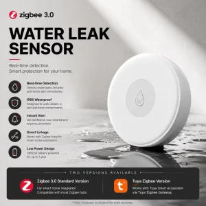 Portable Zigbee Wireless ABS Material Water Leak Alarm System Remote Control IP66 Waterproof 80m Range Tuya App WA100