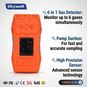 Pump Suction 6 In 1 Gas Detector Portable Multi Gas Analyzer With Color LCD Screen For Confined Space & Industrial Safety