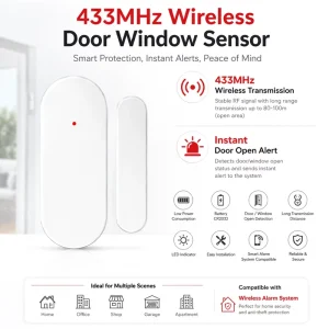 RF433 Wireless Door and Window Detector Alarm System Battery-Powered Door Sensor