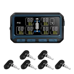 RV Truck TPMS 6 Tire Pressure Monitoring System Wireless RF External Sensor Solar Digital LCD Alarm