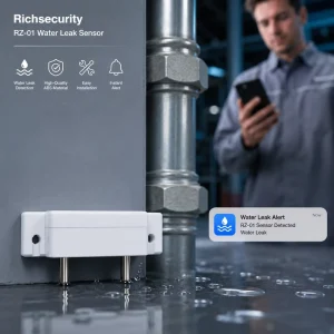 RZ-01 Wired Water Leak Sensor Flood Detector Probe with High Sensitivity Dual Probes for Basement Home Security System