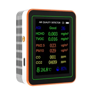 Rechargeable 10 in 1 Air Quality Detector Real time PM2.5 CO2 Formaldehyde TVOC Monitor Sound Alarm IP54 Rated LCD Display for