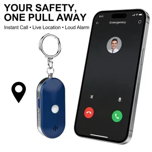 Rechargeable Personal Safety Alarm with 130dB Siren, LED Flashlight, Pull Ring Trigger, SMS, and Location Alert for Women, Kids, and Elderly